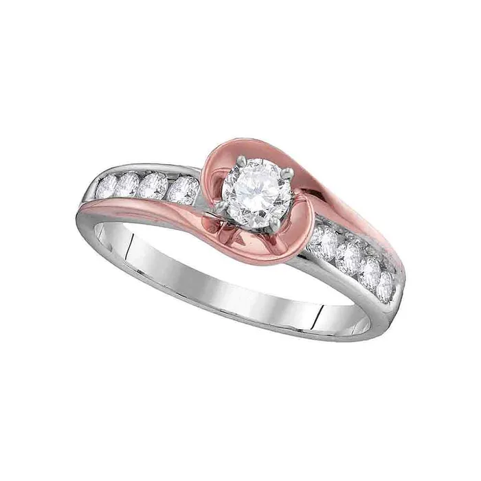 14kt White Gold Womens Round Diamond Solitaire Rosetone Swirl Bridal Wedding Engagement Ring 58 Cttw mayamila Rings