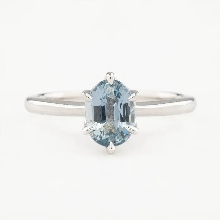 Envero Jewelry Rings Floryn Ring 137ct Light Blue Oval Unheated Sapphire 14K White Gold One of a kind