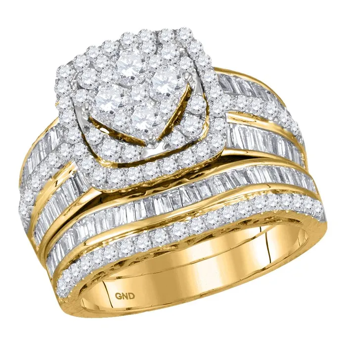 mayamila 14kt Yellow Gold Womens Round Diamond Cluster Bridal Wedding Engagement Ring Band Set 134 Cttw Rings