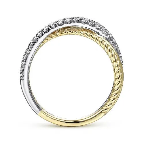 14K WhiteYellow Gold Twisted Rope and Diamond Criss Cross Ring GABRIEL CO Rings 14K WhiteYellow Gold Twisted Rope and Diamond Criss Cross Ring GABRIEL CO Rings