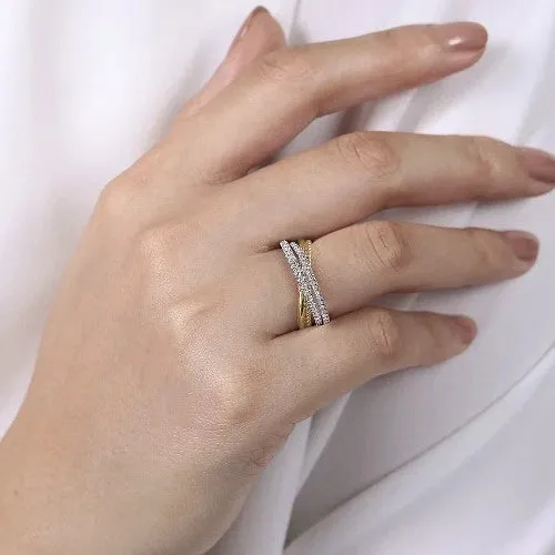 14K WhiteYellow Gold Twisted Rope and Diamond Criss Cross Ring GABRIEL CO Rings 14K WhiteYellow Gold Twisted Rope and Diamond Criss Cross Ring GABRIEL CO Rings
