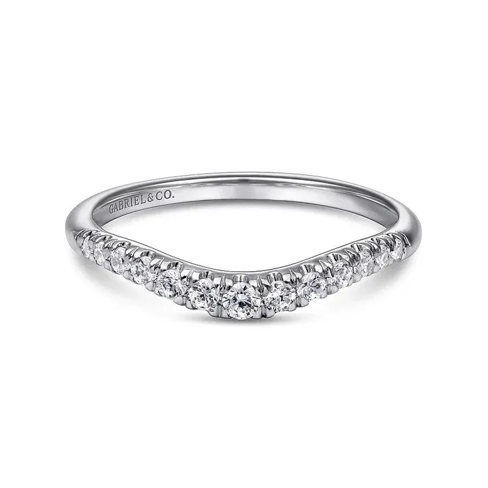 Annecy Curved 14K White Gold French Pave Diamond Wedding Band 025 ct GABRIEL CO Rings