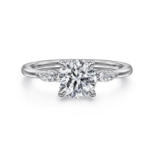 Dela 14K White Gold Round Three Stone Diamond Engagement Ring Setting Only GABRIEL CO Rings