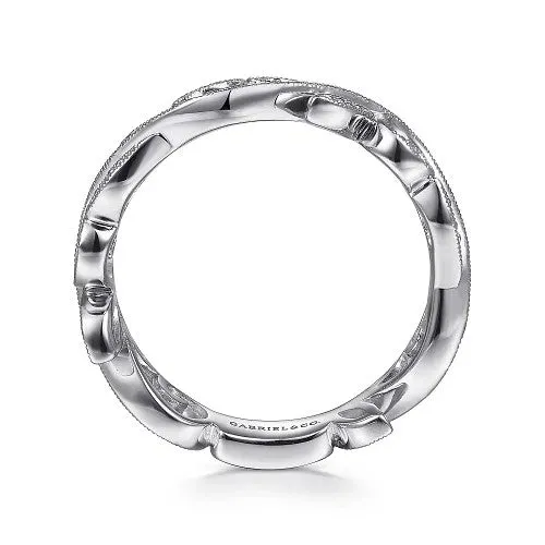 GABRIEL CO Rings 14K White Gold Scrolling Floral Diamond Stackable Ring