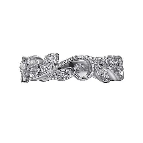 GABRIEL CO Rings 14K White Gold Scrolling Floral Diamond Stackable Ring