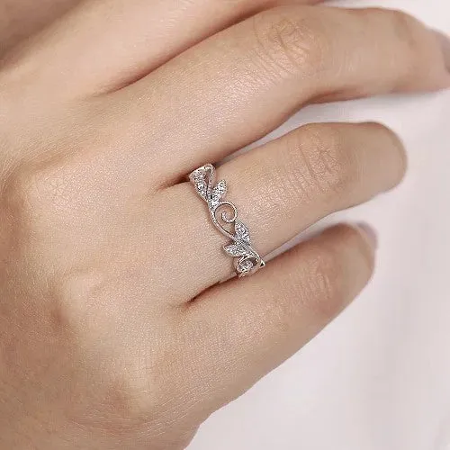 GABRIEL CO Rings 14K White Gold Scrolling Floral Diamond Stackable Ring