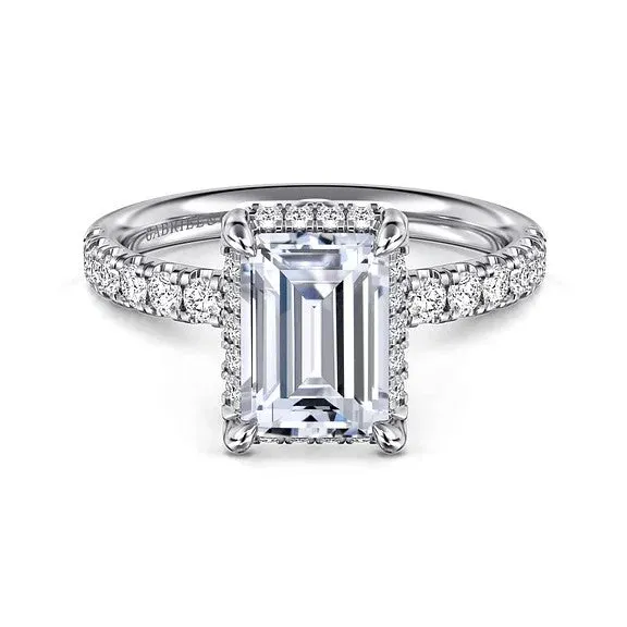GABRIEL CO Rings Talisa 14K White Gold Emerald Cut Hidden Halo Diamond Engagement Ring Setting Only