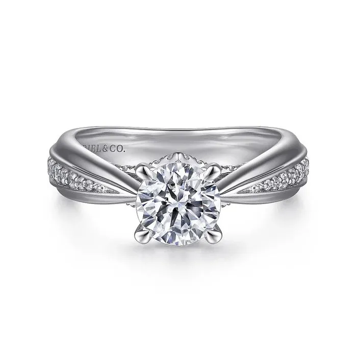Rings GABRIEL CO Raiza 14K White Gold Wide Band Round Diamond Engagement Ring Setting Only