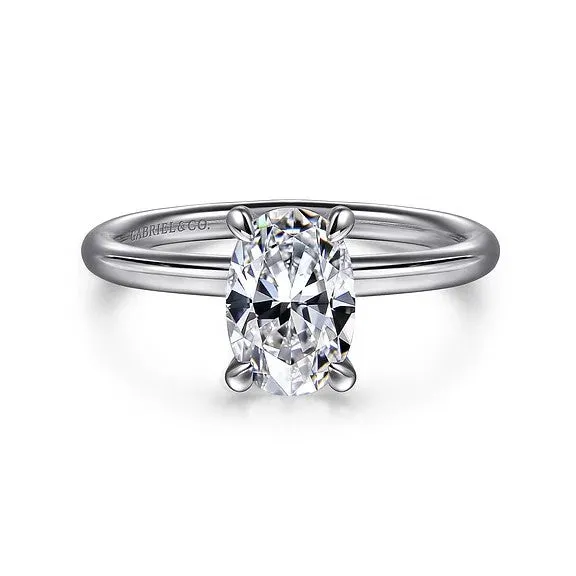 Rings GABRIEL CO Tiana 14K White Gold Oval Solitaire Diamond Engagement Ring Setting Only