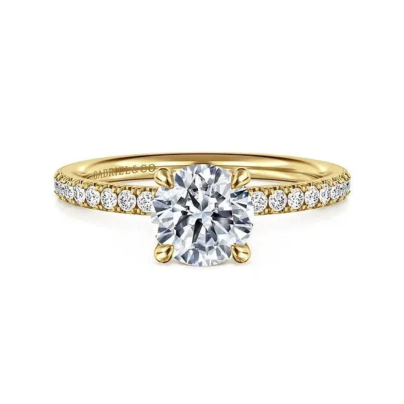 Rings Twain 14K Yellow Gold Round Diamond Engagement Ring Setting Only GABRIEL CO