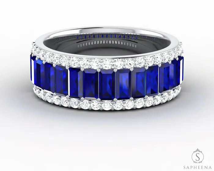 Sapheena Jewelry Rings Serena 20 Ct Triple Row Blue Sapphire Half Eternity Wedding Band