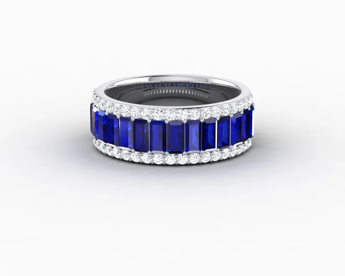 Sapheena Jewelry Rings Serena 20 Ct Triple Row Blue Sapphire Half Eternity Wedding Band