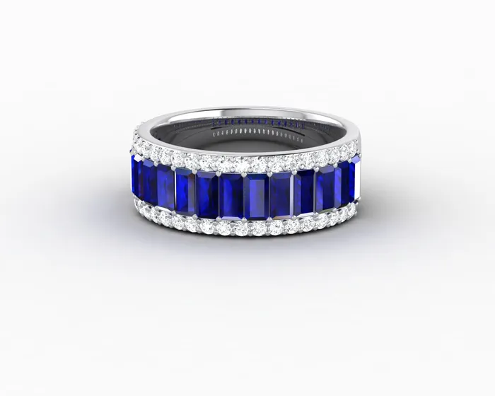 Sapheena Jewelry Rings Serena 20 Ct Triple Row Blue Sapphire Half Eternity Wedding Band