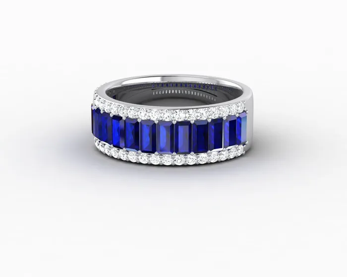 Sapheena Jewelry Rings Serena 20 Ct Triple Row Blue Sapphire Half Eternity Wedding Band