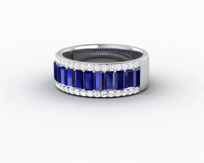 Sapheena Jewelry Rings Serena 20 Ct Triple Row Blue Sapphire Half Eternity Wedding Band