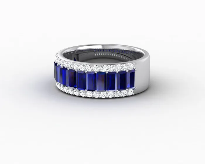 Sapheena Jewelry Rings Serena 20 Ct Triple Row Blue Sapphire Half Eternity Wedding Band