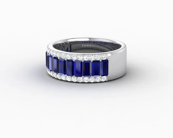 Sapheena Jewelry Rings Serena 20 Ct Triple Row Blue Sapphire Half Eternity Wedding Band