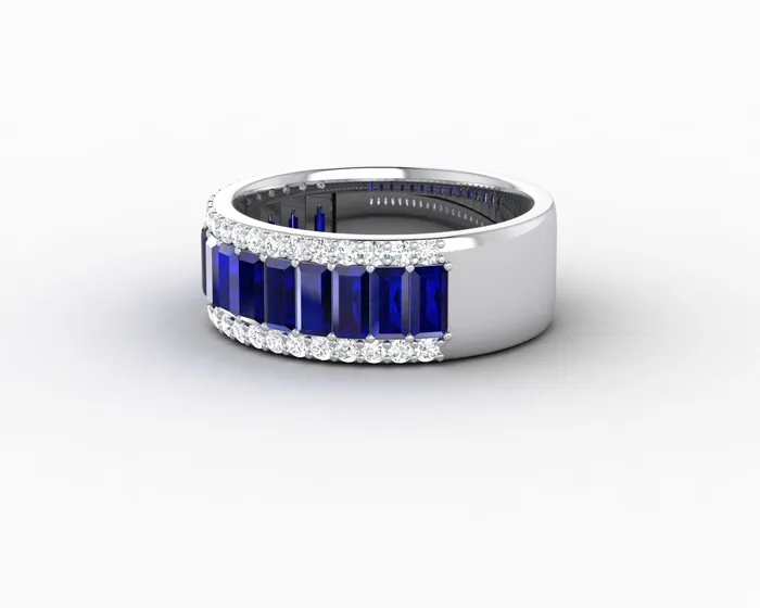 Sapheena Jewelry Rings Serena 20 Ct Triple Row Blue Sapphire Half Eternity Wedding Band