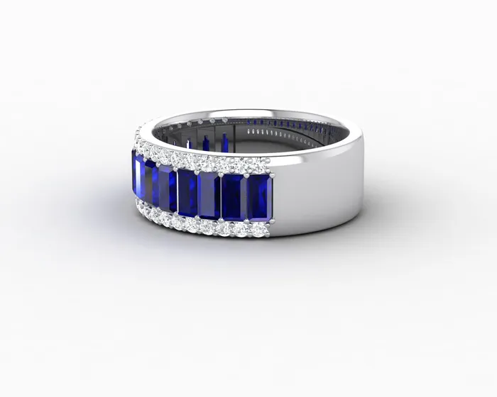 Sapheena Jewelry Rings Serena 20 Ct Triple Row Blue Sapphire Half Eternity Wedding Band