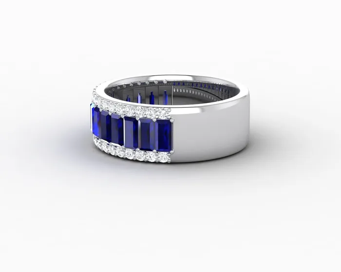 Sapheena Jewelry Rings Serena 20 Ct Triple Row Blue Sapphire Half Eternity Wedding Band
