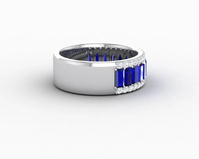 Sapheena Jewelry Rings Serena 20 Ct Triple Row Blue Sapphire Half Eternity Wedding Band