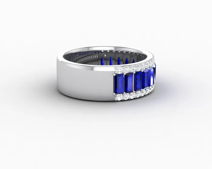 Sapheena Jewelry Rings Serena 20 Ct Triple Row Blue Sapphire Half Eternity Wedding Band