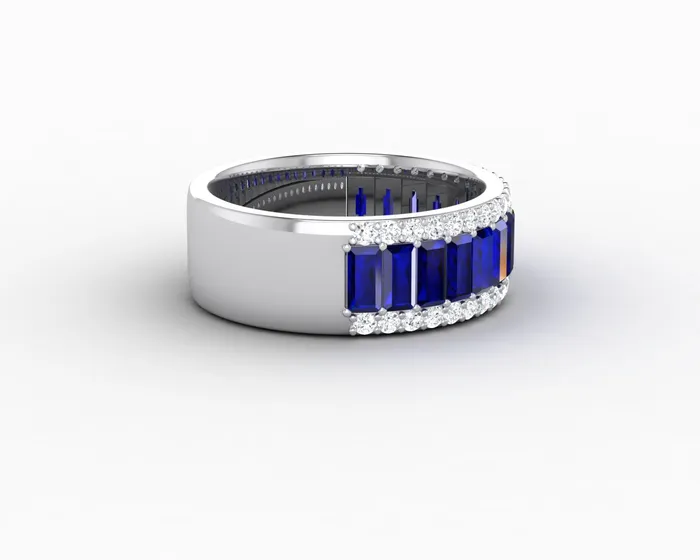 Sapheena Jewelry Rings Serena 20 Ct Triple Row Blue Sapphire Half Eternity Wedding Band