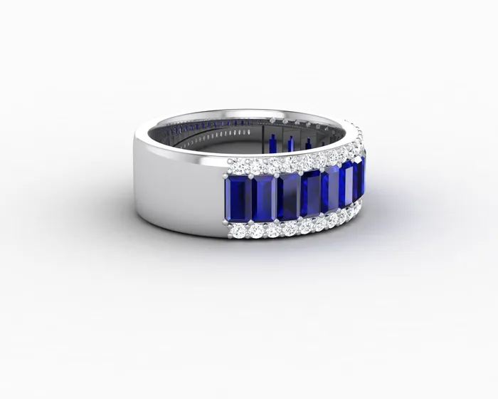 Sapheena Jewelry Rings Serena 20 Ct Triple Row Blue Sapphire Half Eternity Wedding Band