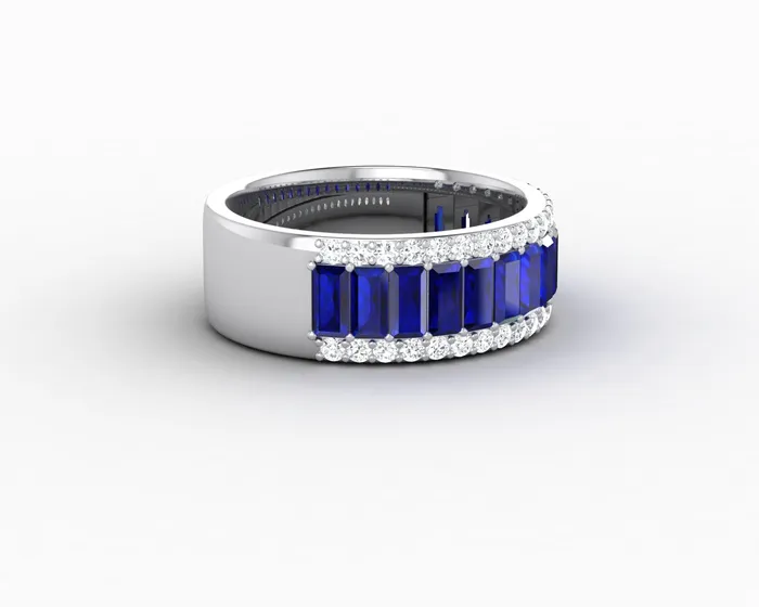 Sapheena Jewelry Rings Serena 20 Ct Triple Row Blue Sapphire Half Eternity Wedding Band