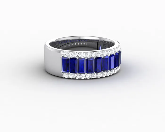 Sapheena Jewelry Rings Serena 20 Ct Triple Row Blue Sapphire Half Eternity Wedding Band