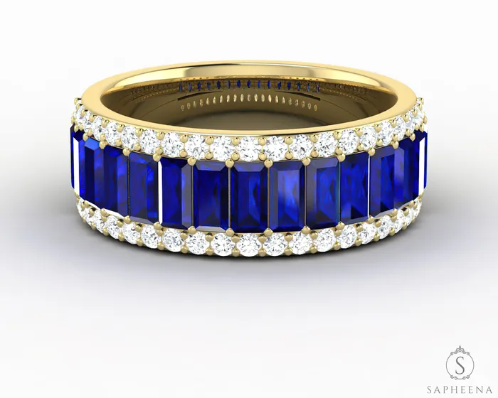 Sapheena Jewelry Rings Serena 20 Ct Triple Row Blue Sapphire Half Eternity Wedding Band
