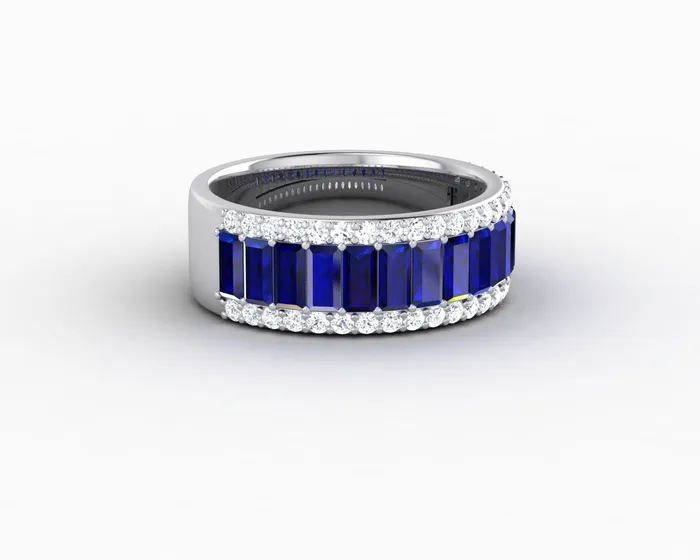 Sapheena Jewelry Rings Serena 20 Ct Triple Row Blue Sapphire Half Eternity Wedding Band