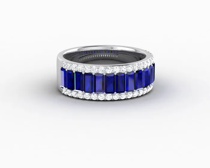 Sapheena Jewelry Rings Serena 20 Ct Triple Row Blue Sapphire Half Eternity Wedding Band
