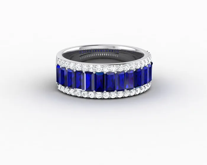 Sapheena Jewelry Rings Serena 20 Ct Triple Row Blue Sapphire Half Eternity Wedding Band