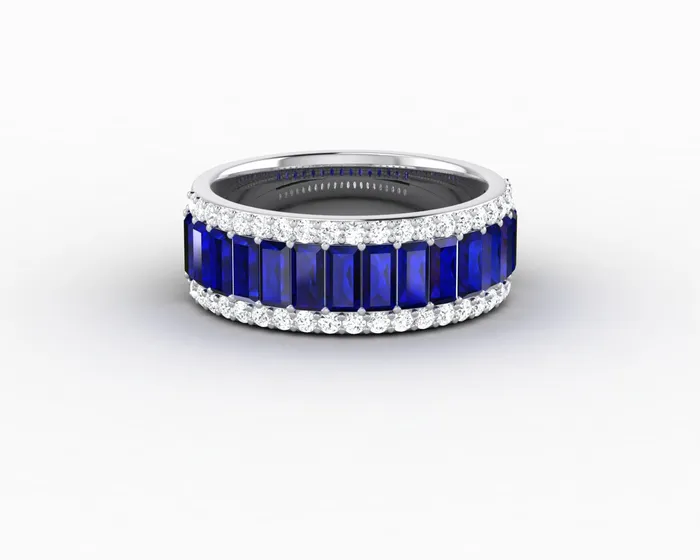 Sapheena Jewelry Rings Serena 20 Ct Triple Row Blue Sapphire Half Eternity Wedding Band