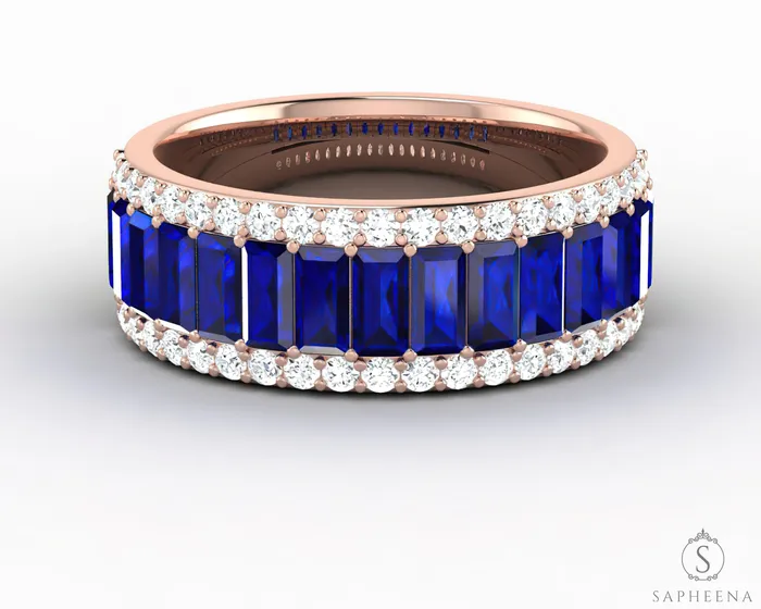Sapheena Jewelry Rings Serena 20 Ct Triple Row Blue Sapphire Half Eternity Wedding Band