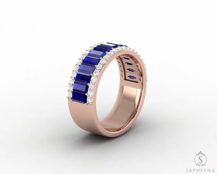 Sapheena Jewelry Rings Serena 20 Ct Triple Row Blue Sapphire Half Eternity Wedding Band
