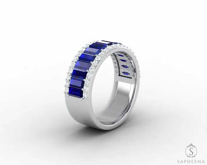 Sapheena Jewelry Rings Serena 20 Ct Triple Row Blue Sapphire Half Eternity Wedding Band