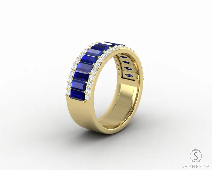 Sapheena Jewelry Rings Serena 20 Ct Triple Row Blue Sapphire Half Eternity Wedding Band