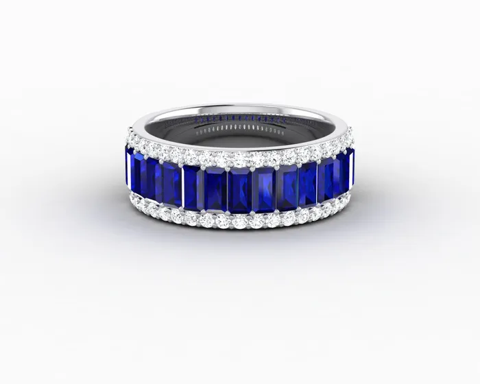 Sapheena Jewelry Rings Serena 20 Ct Triple Row Blue Sapphire Half Eternity Wedding Band