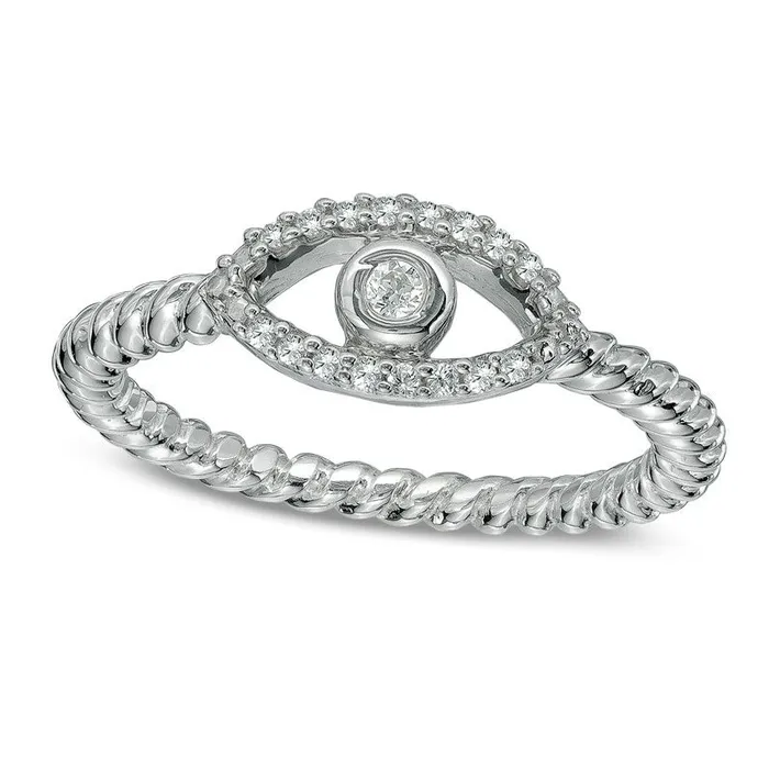 005 CT TW Natural Diamond Evil Eye Midi Ring in Sterling Silver Goldia Rings