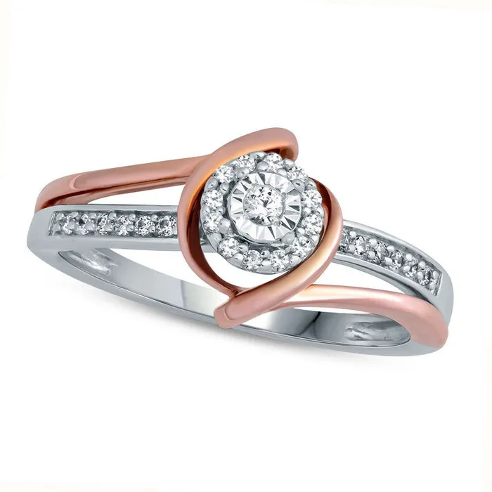 013 CT TW Natural Diamond Frame Swirl Bypass Promise Ring in Solid 10K TwoTone Gold Goldia Rings 013 CT TW Natural Diamond Frame Swirl Bypass Promise Ring in Solid 10K TwoTone Gold Goldia Rings