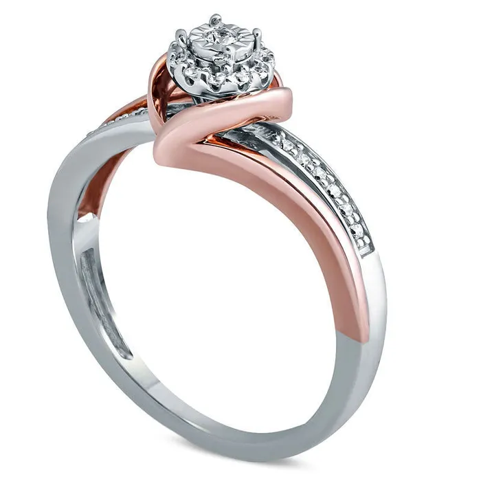 013 CT TW Natural Diamond Frame Swirl Bypass Promise Ring in Solid 10K TwoTone Gold Goldia Rings