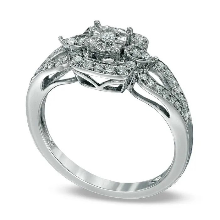 033 CT TW Natural Diamond Frame Ring in Solid 10K White Gold Goldia Rings 033 CT TW Natural Diamond Frame Ring in Solid 10K White Gold Goldia Rings