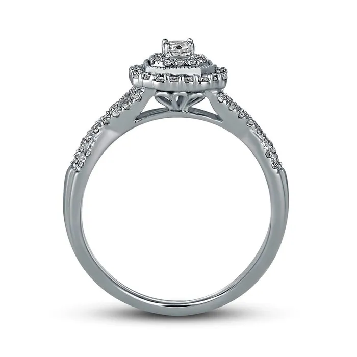050 CT TW EmeraldCut Natural Diamond Frame Antique VintageStyle MultiRow Engagement Ring in Solid 10K White Gold Goldia Rings 050 CT TW EmeraldCut Natural Diamond Frame Antique VintageStyle MultiRow Engagement Ring in Solid 10K White Gold Goldia Rings
