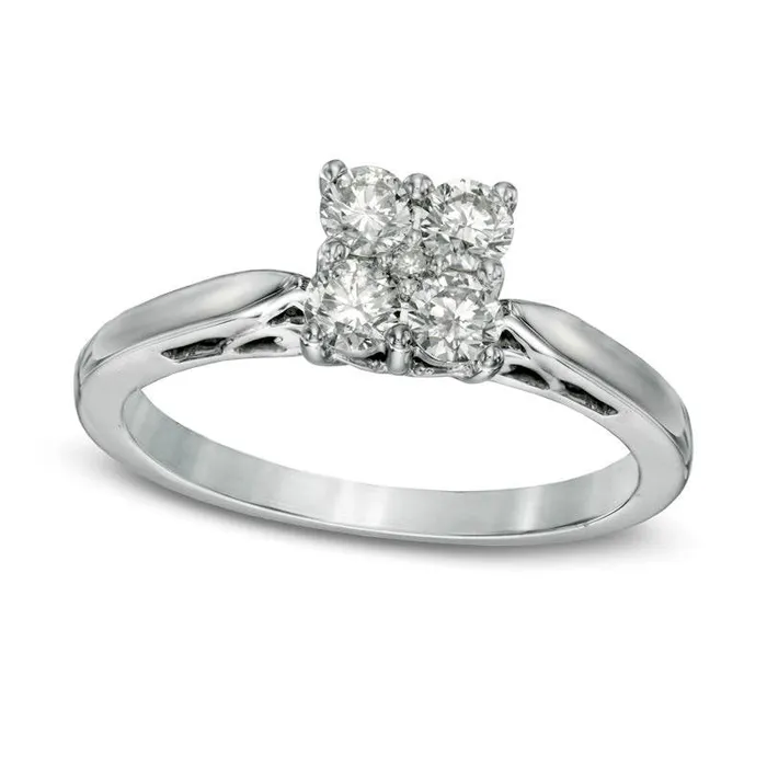 050 CT TW Natural Diamond Cluster Engagement Ring in Solid 10K White Gold Goldia Rings 050 CT TW Natural Diamond Cluster Engagement Ring in Solid 10K White Gold Goldia Rings