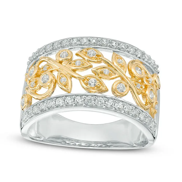 050 CT TW Natural Diamond Leaf Pattern Band in Solid 10K TwoTone Gold Goldia Rings 050 CT TW Natural Diamond Leaf Pattern Band in Solid 10K TwoTone Gold Goldia Rings