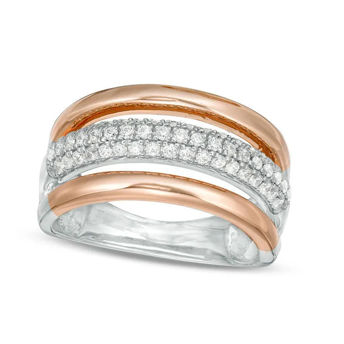 050 CT TW Natural Diamond Triple Split Ring in Solid 10K TwoTone Gold Goldia Rings 050 CT TW Natural Diamond Triple Split Ring in Solid 10K TwoTone Gold Goldia Rings