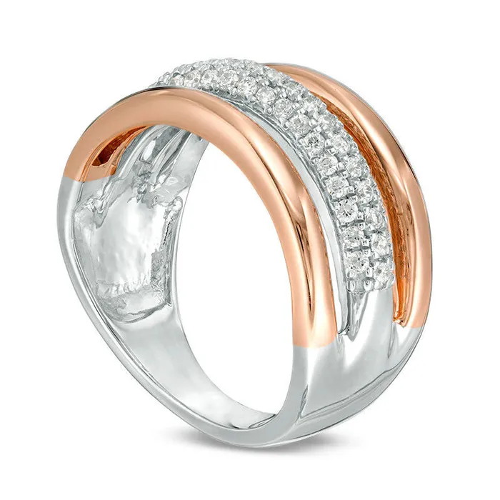 050 CT TW Natural Diamond Triple Split Ring in Solid 10K TwoTone Gold Goldia Rings 050 CT TW Natural Diamond Triple Split Ring in Solid 10K TwoTone Gold Goldia Rings