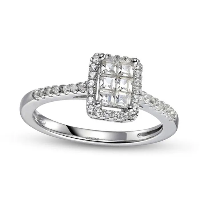 050 CT TW PrincessCut Composite Natural Diamond Rectangle Frame Ring in Solid 10K White Gold Goldia Rings 050 CT TW PrincessCut Composite Natural Diamond Rectangle Frame Ring in Solid 10K White Gold Goldia Rings